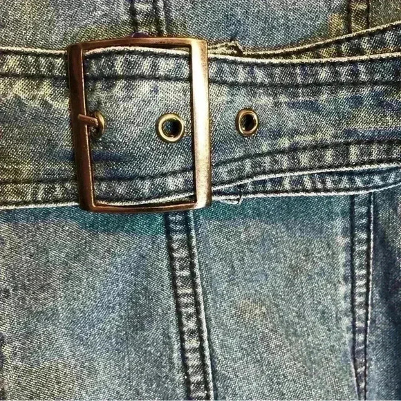 Japna Medium Wash denim button front fitted sleeveless belted dress size small - Picture 9 of 11